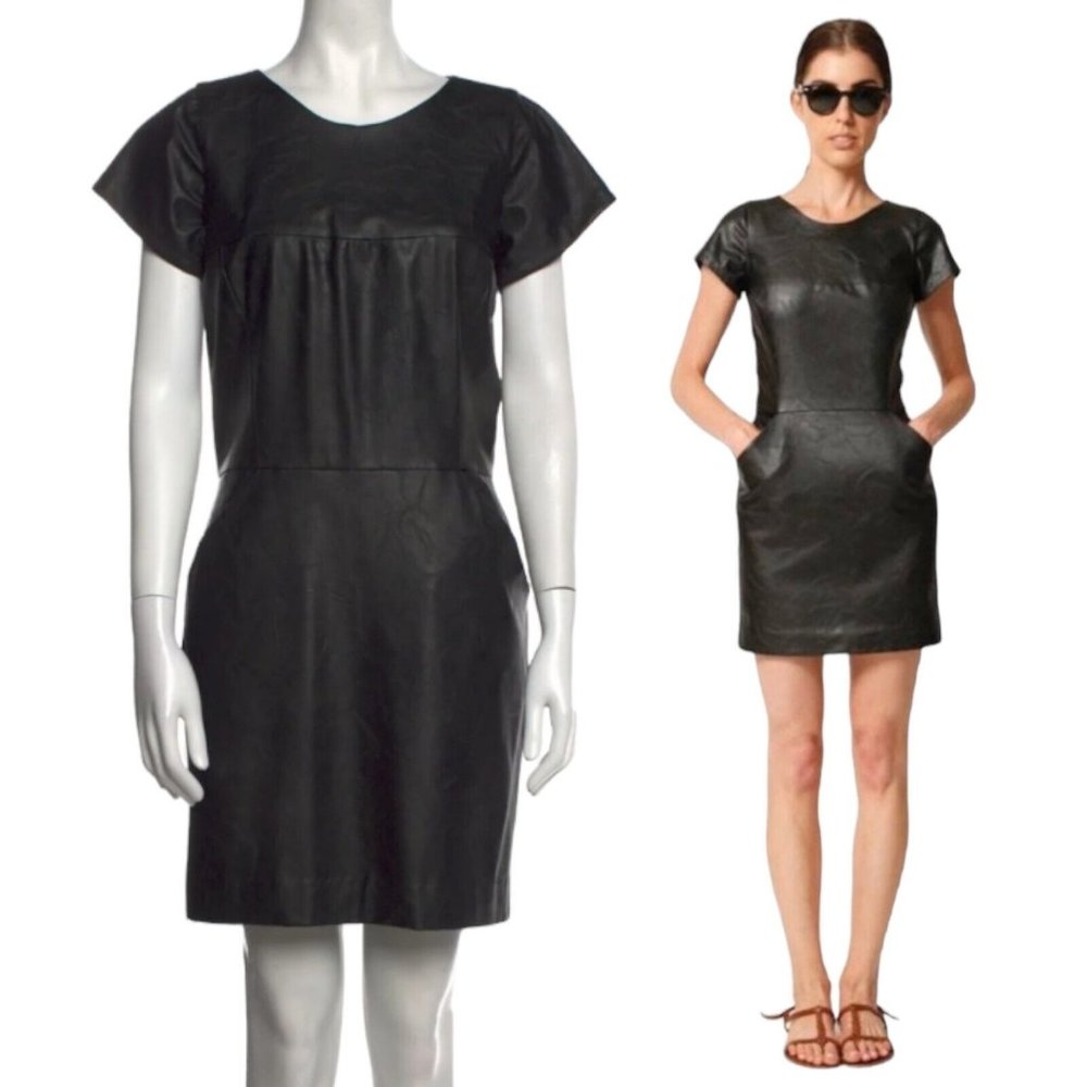Heidi Merrick  Shift Scoop Neck Mini Dress leather bland Size 6